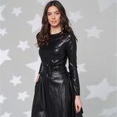 Fit And Flare Winter Dress a Line Pockets Pu Leather Midi Dress